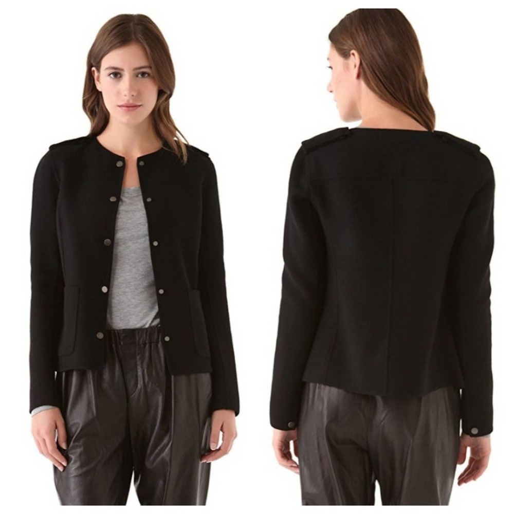 VINCE Boucle Snap Front Tab Wool Military Jacket